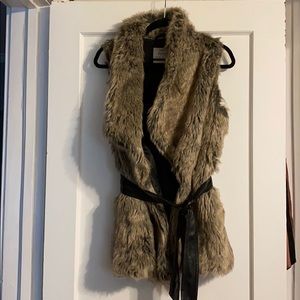 Bershka Faux Fur Vest with Leather-like Waist Tie